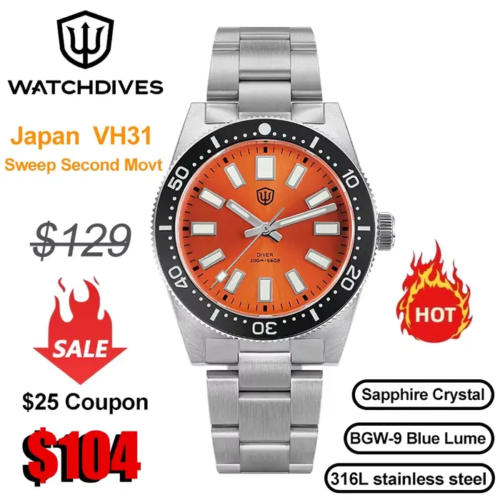 Montre Quartz VH31 à Boîtier Acier Inoxydable Lumineux pour Hommes Occasions Spéciales Plongée et Exploration
