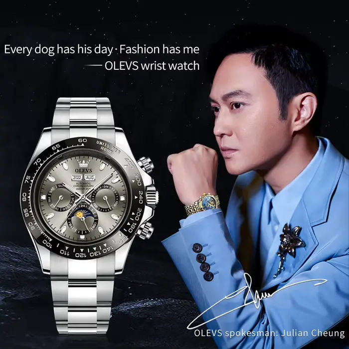 OLEVS 6654 montre pour hommes mode chronographe automatique mécanique montre-bracelet étanche fonction lumineuse