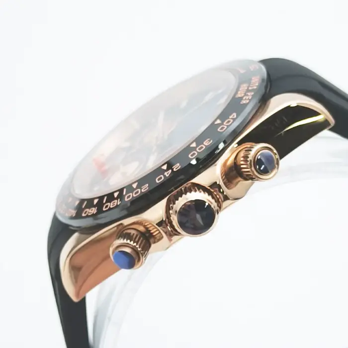 Montre à Quartz Parnsrpe en Or Rose avec Bracelet Caoutchouc pour Homme Occasions Spéciales Chronographe Robuste