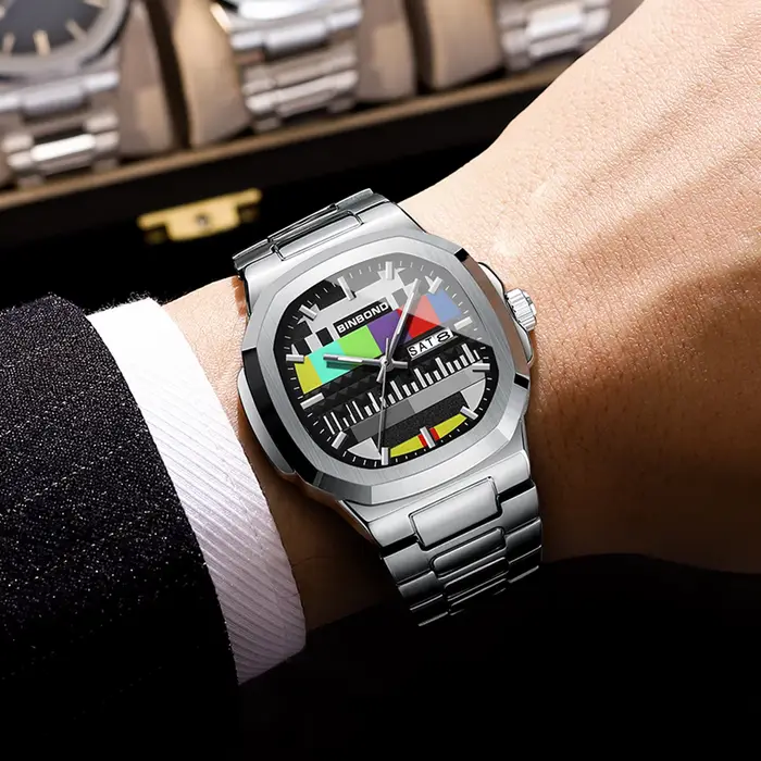 BINBOND Creative TV cadran hommes montres nouvelle mode Original rétro Design lumineux Quartz montre-bracelet pour homme avec calendrier semaine
