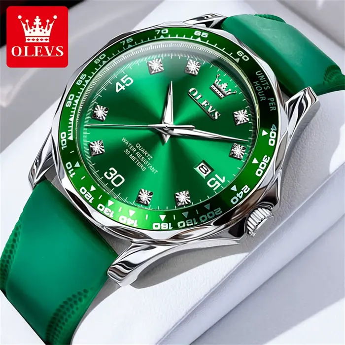 OLEVS 9988 marque de luxe série vert eau fantôme diamant échelle montre étanche pour hommes haut Ori