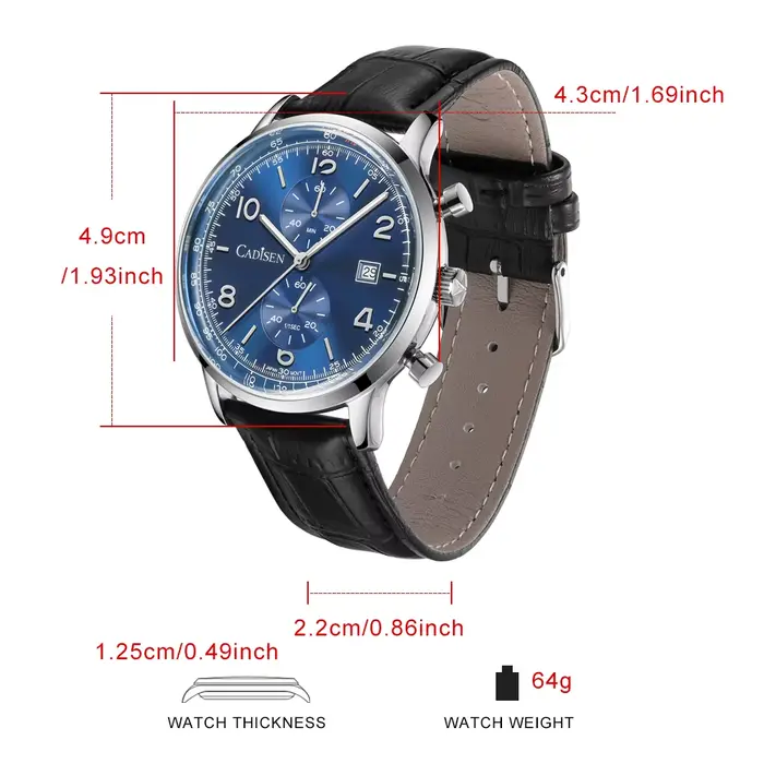CADISEN montre à Quartz hommes marques de luxe chronographe MIYOTA 0S11 mouvement Sunburst cadran saumon AR verre enduit montres étanches