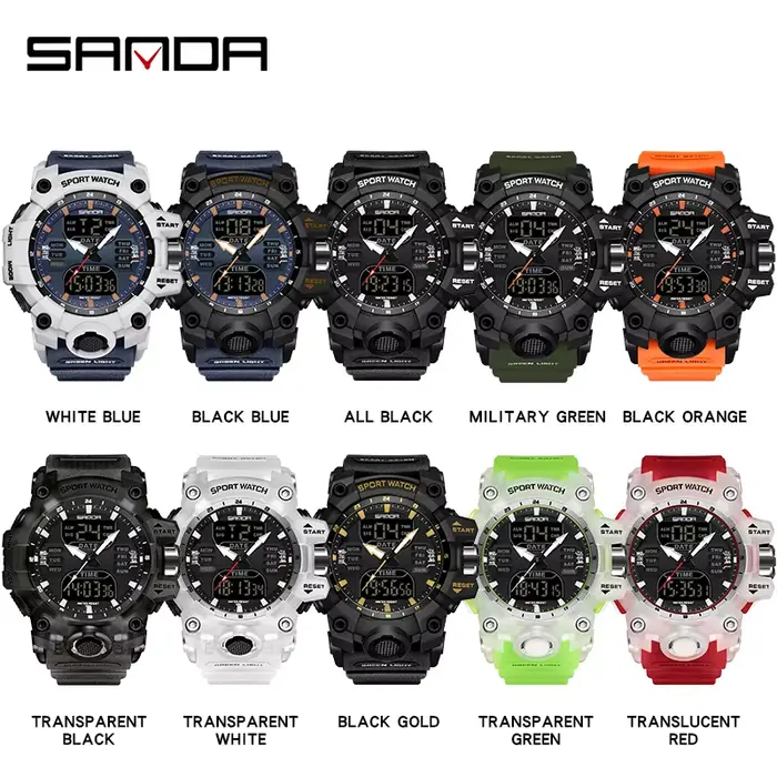 Montre SANDA double affichage sport quartz homme résistante à l'eau multifonctionnelles occassions spéciales