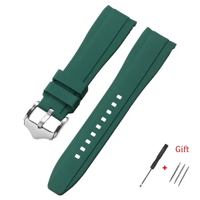 20mm 22mm Bracelet en caoutchouc haute qualité extrémité incurvée Bracelet de montre en Silicone pou