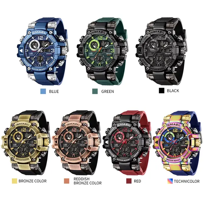 SMAEL nouvelle montre hommes mode Bronze boîtier en alliage de Zinc Double affichage montre-bracelet homme militaire