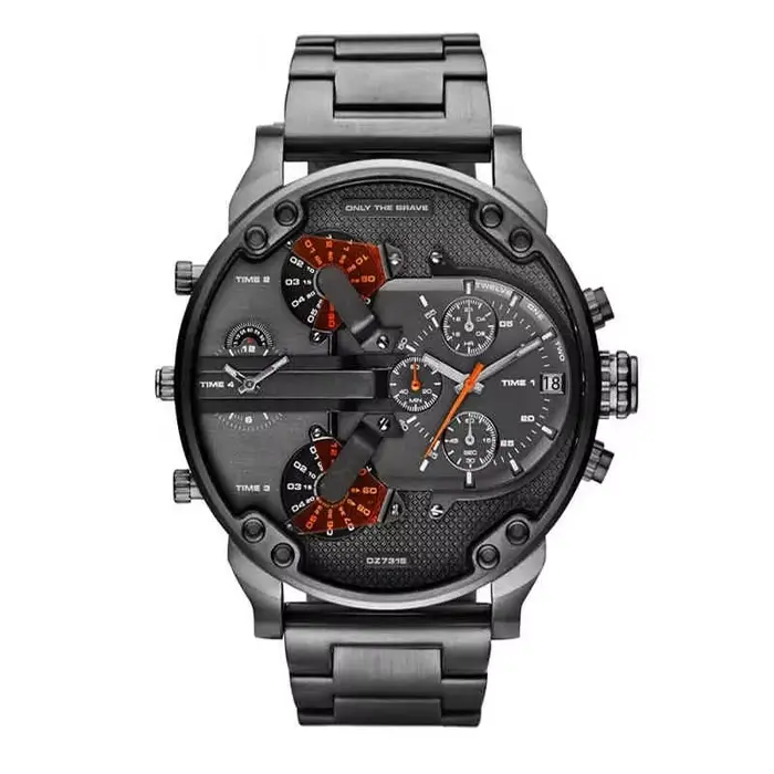 Montre pour homme tendance à grand cadran personnalisé, en acier inoxydable avec mouvement à quartz