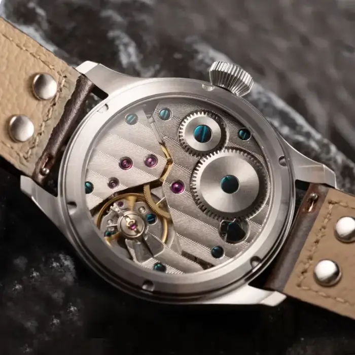 Montre Hruodland ST3620 Mécanique Hommes Mouette Pilote Rétro Saphir Bracelet Cuir Occasions Spéciales