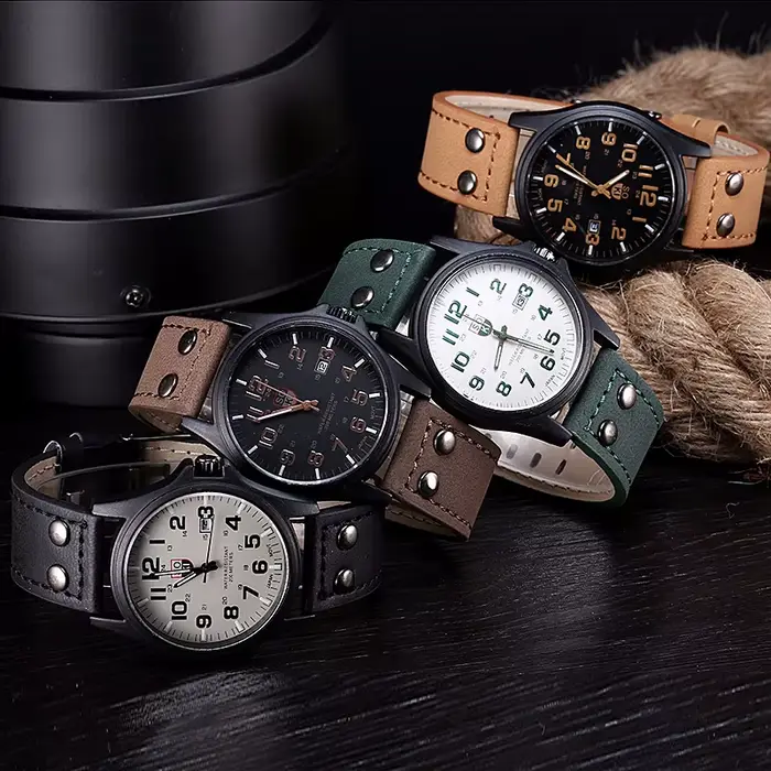 Mode cadran arabe hommes montre à Quartz bracelet en cuir décontracté