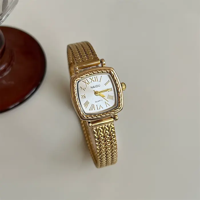 Montre pour femme carrée romaine dorée, Style rétro, Design haut de gamme, Unique, légère, luxe, pol