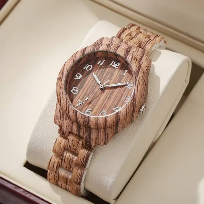 Montre à quartz à motif en bois pour femme