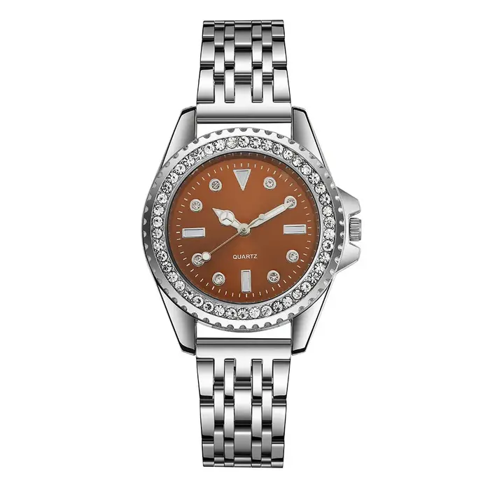Mode dames argent Simple plein diamant anglais montre 2025 nouvelle marque femmes en acier inoxydable horloge de luxe robe montres