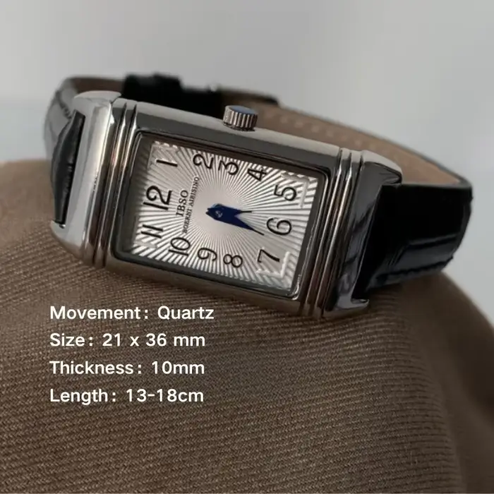 Nouvelle montre à quartz rétro carrée pour femme avec boîtier réversible et bracelet en cuir