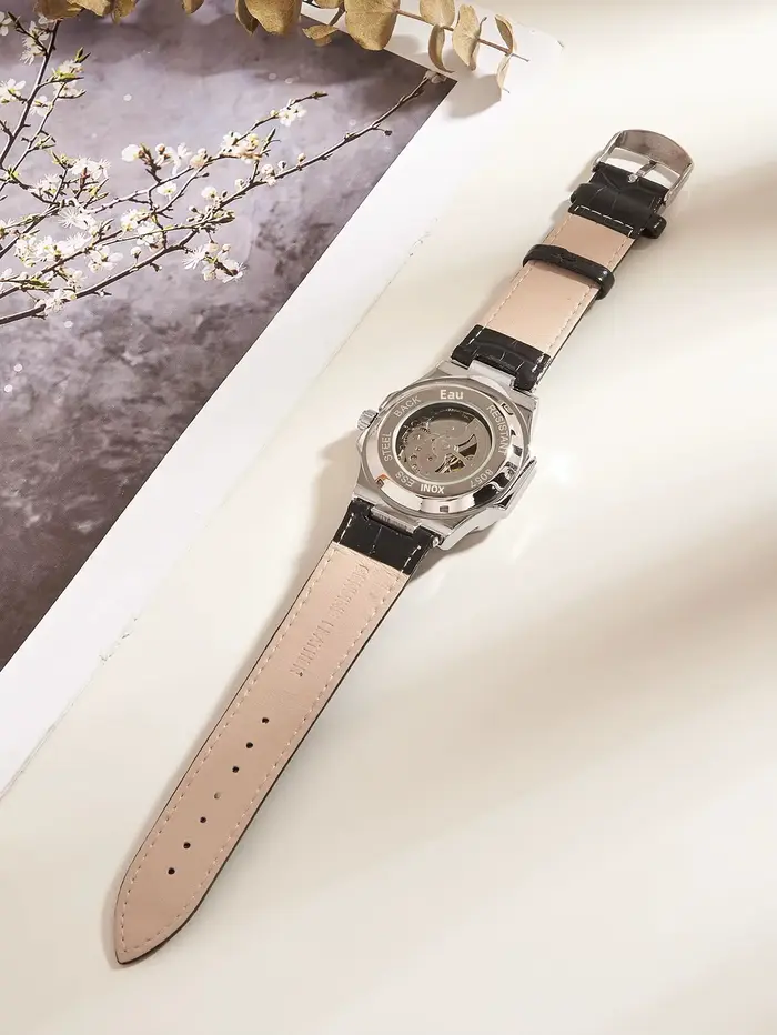 Montre automatique LONGLUX pour homme avec mouvement squelette et résistance à l'eau pour les occasions spéciales et le quotidien