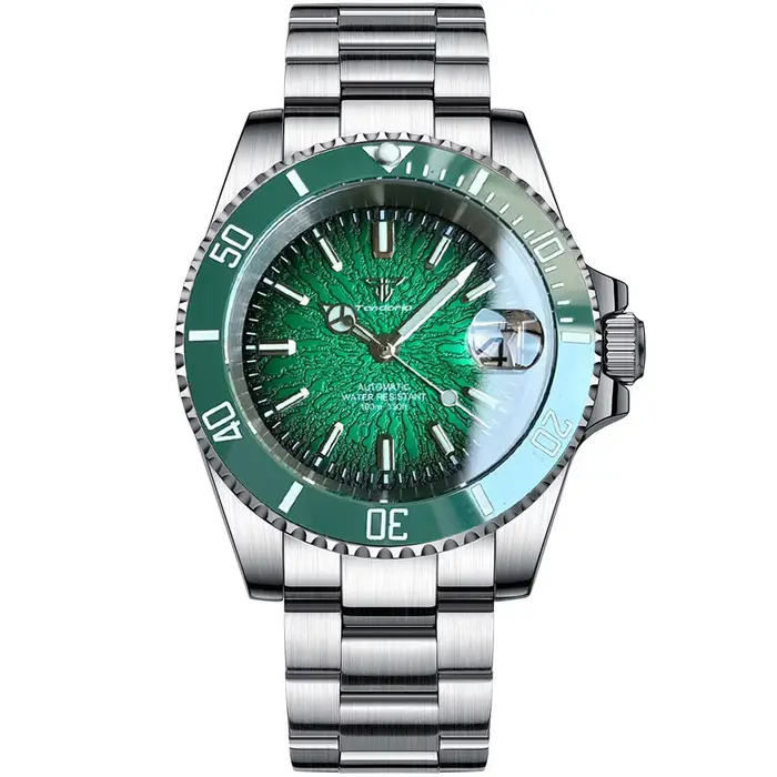 Tandorio Nouvelle Montre de Plongée Homme 40mm Verre Saphir Mouvement Automatique Japonais NH35A Reloj Hombre Date 20ATM Lunette Rotative Lumineuse