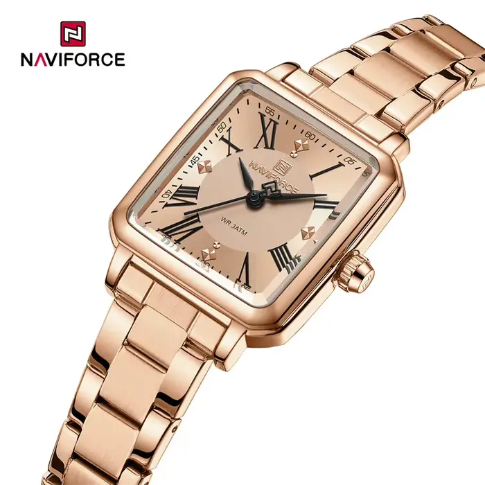 Montre NAVIFORCE en acier inoxydable pour femme, résistante à l'eau, quartz, style décontracté et élégant, parfait pour toutes occasions