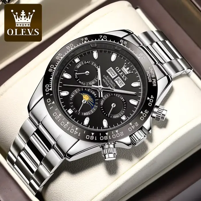OLEVS 6654 montre pour hommes mode chronographe automatique mécanique montre-bracelet étanche fonction lumineuse
