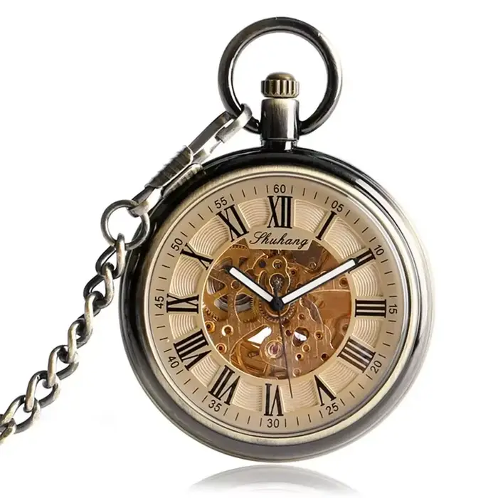 Montre de poche rétro en alliage avec mouvement automatique pour hommes et femmes occasionnels spéciaux