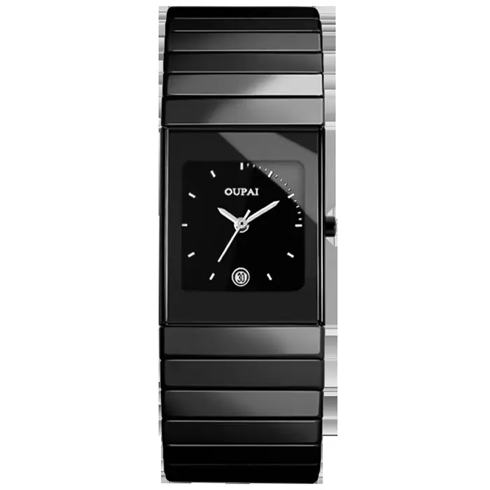 Montre carrée OUPAI en céramique noire antique avec mouvement quartz pour hommes occasions spéciales et quotidiennes
