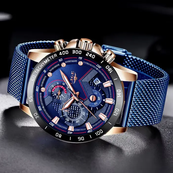 LIGE hommes montres Top marque de luxe mode montre-bracelet Quartz horloge bleu montre
