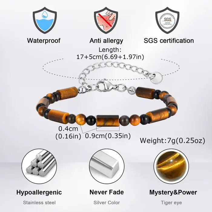 Bracelets bohèmes en perles œil de tigre pour hommes