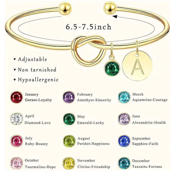 Bracelets plaqués or 14 carats avec pierre de naissance initiale pour femmes