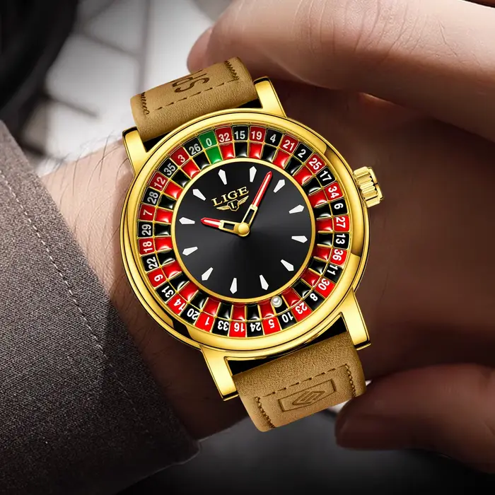 Montre homme LIGE cadran roulette russe bracelet alliage étanche quartz style fashion casual pour homme occasions spéciales