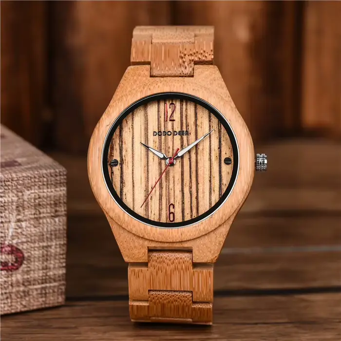 DODO DEER Montre en bois pour homme, bois de bambou simple et léger, accepter une expédition personnalisée, boîte en bois gratuite, cadeau d'anniversaire