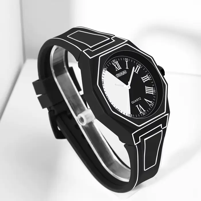 Montre Simple Mode Hommes Fonction Date Montre Bracelet Quartz Style Preppy Entrainement Electronique Bracelet Silicone Unisexe Occasions Spéciales