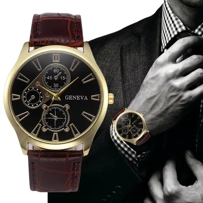 Genève-Montre-bracelet en cuir pour homme