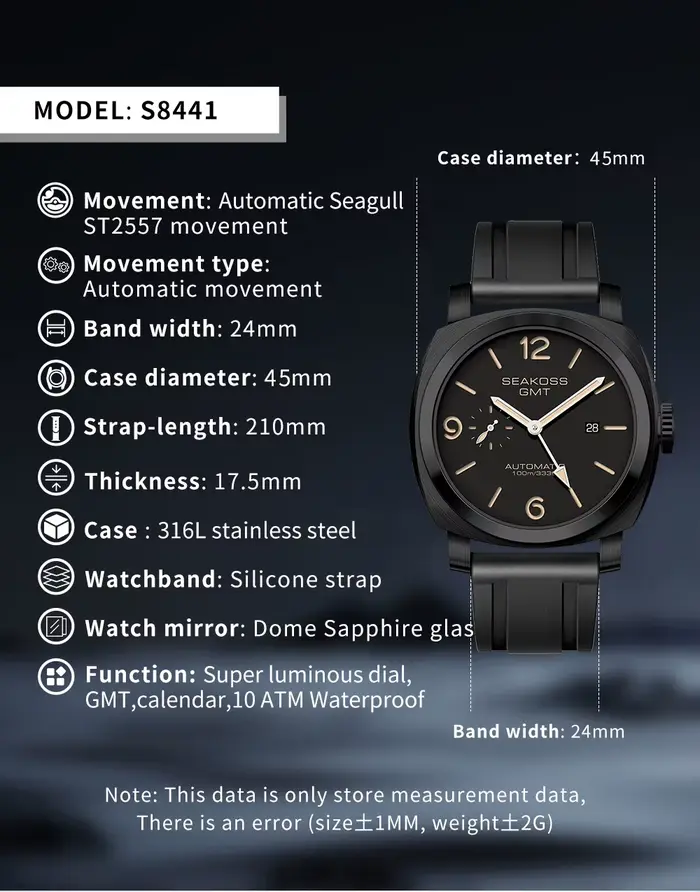 SEAKOSS 100m plongée hommes GMT montres mécaniques automatiques 1963 horloge 2557 mouvement mouette montres-bracelets saphir Super lumineux