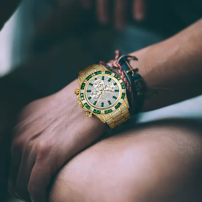 Montre de Luxe Glacé Vert pour Homme