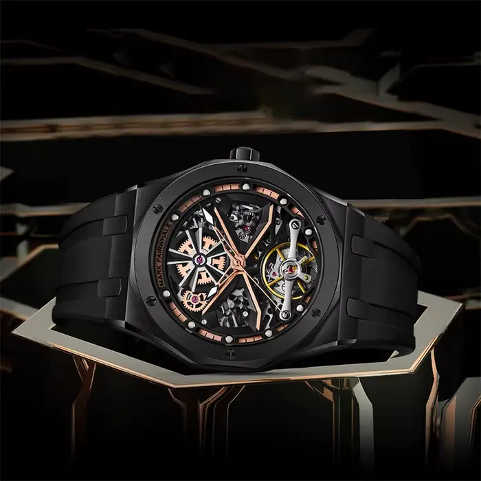 Mark Fairwhal 6400 montre automatique pour hommes mouvement mécanique squelette Tonneau montre-bracelet étanche horloge