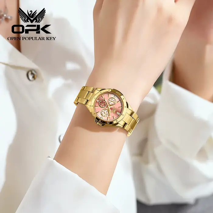 OPK 6001 montres pour femmes solide en acier inoxydable élégant cadran rose marque de luxe dames