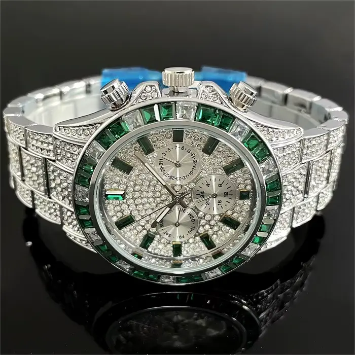 Montre de Luxe Glacé Vert pour Homme