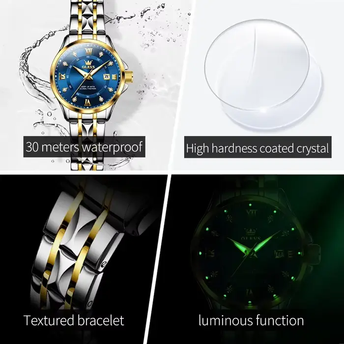 OLEVS montres pour femmes de luxe mode or petite montre-bracelet pour dames Original étanche losange bracelet en acier inoxydable Date