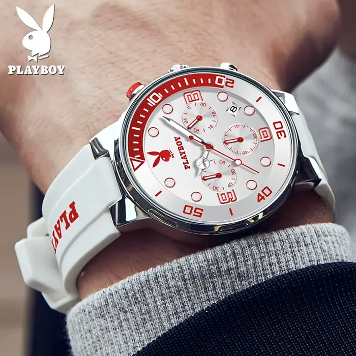 Montre Playboy homme quartz étanche chronographe bracelet silicone casual élégance sportive occasions spéciales
