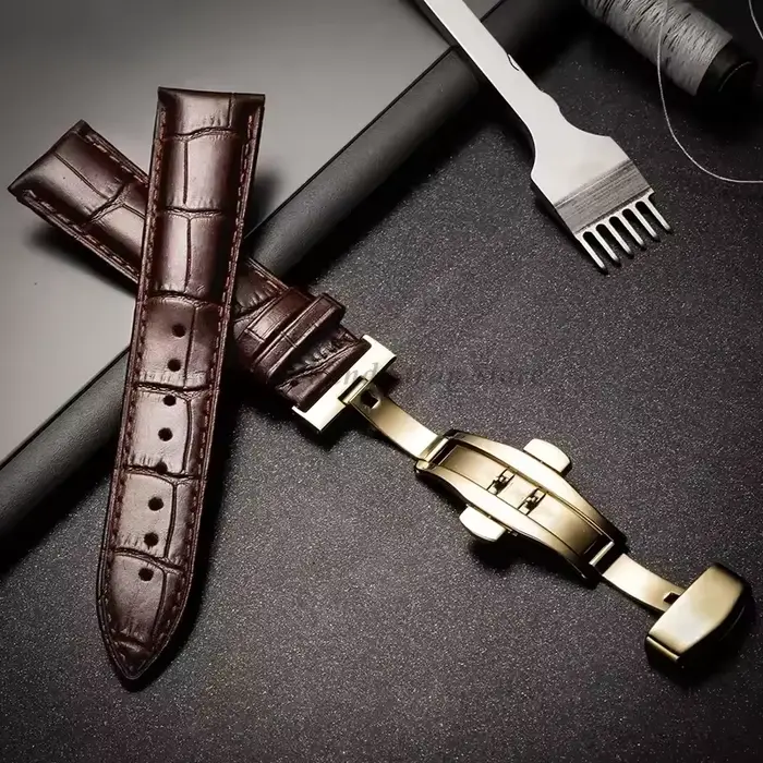 Bracelet en cuir véritable grain d'alligator avec fermoir papillon pour hommes et femmes pour Seiko et autres montres occassions formelles et quotidiennes