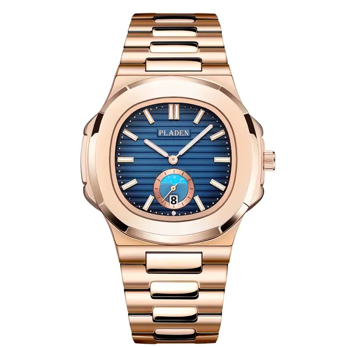 PLADEN montre à Quartz pour hommes montres d'affaires élégantes calendrier en acier inoxydable montr