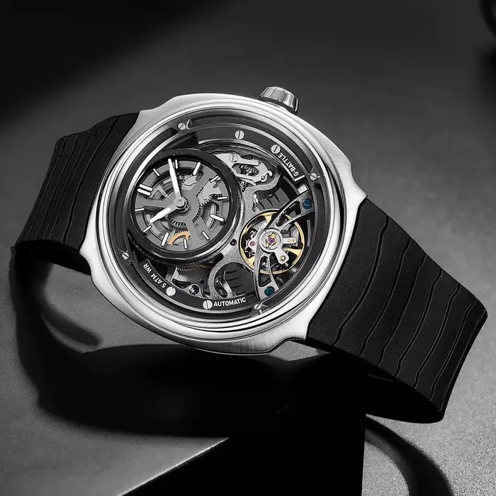 Montre automatique squelette pour homme avec grand boîtier en acier inoxydable