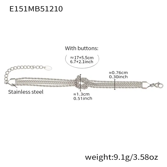 4 Bracelets noués à chaîne torsadée en acier inoxydable, plaqués or 18 carats, faits à la main, avec