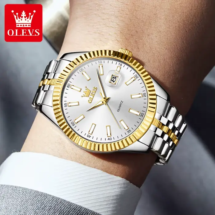 OLEVS 5593 montre Quatz originale pour hommes de luxe haut de gamme en acier inoxydable étanche Date automatique