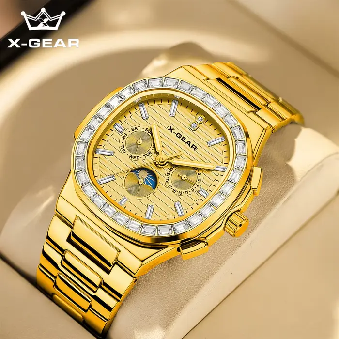 Montre-bracelet automatique Fashion Square X-GEAR avec mouvement automatique et bracelet en acier inoxydable pour homme occasions spéciales et tous les jours
