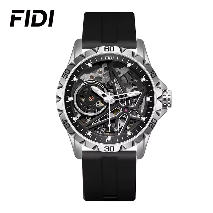 Montre mécanique automatique FIDI Skeleton pour homme, étanche, aiguilles lumineuses, bracelet en ac
