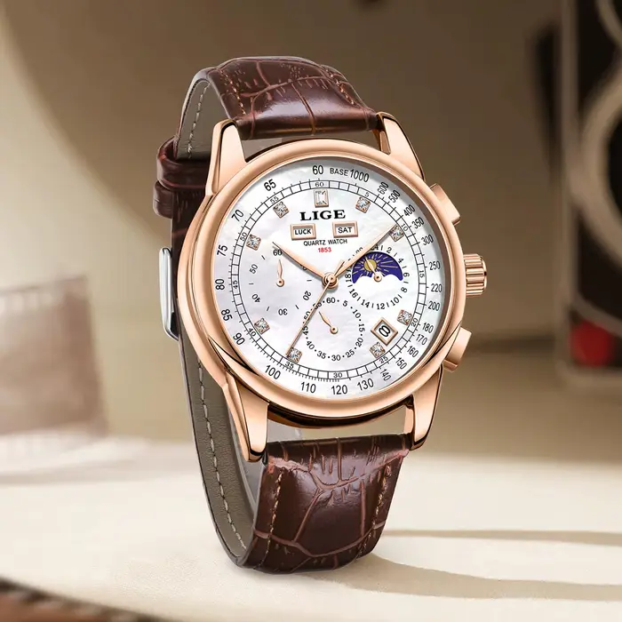 Montre chronographe LIGE pour homme, montre de marque haut de gamme, montres décontractées à la mode, montres sportives militaires, montres à quartz en cuir, montre pour homme d'affaires, résistante à l'eau, avec fonction date automatique, calendrier complet et luminose
