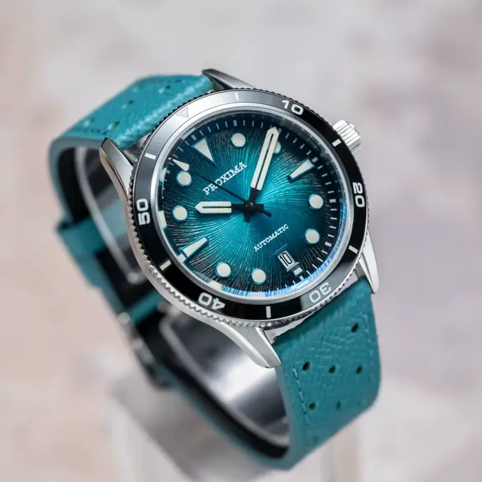 Montre automatique Proxima édition limitée pour hommes plongeur avec bracelet en cuir et cristal de saphir lumineux occasions spéciales