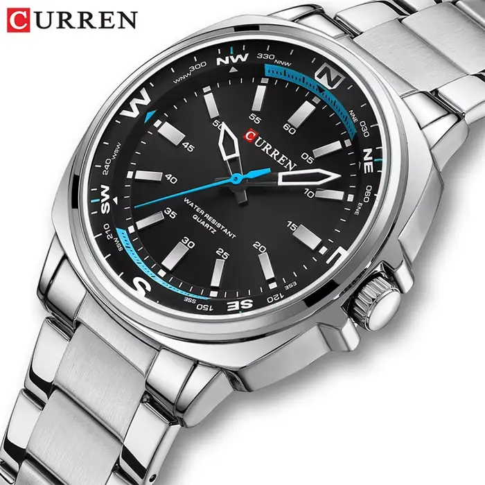 CURREN 8455 montre à Quartz de mode pour hommes affaires bracelet en acier inoxydable veilleuse étan