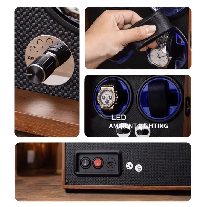 Boîte de remontoir de montre mécanique en bois avec plusieurs modes de rotation pour maintenance quotidienne et collectionneurs occasions spéciales