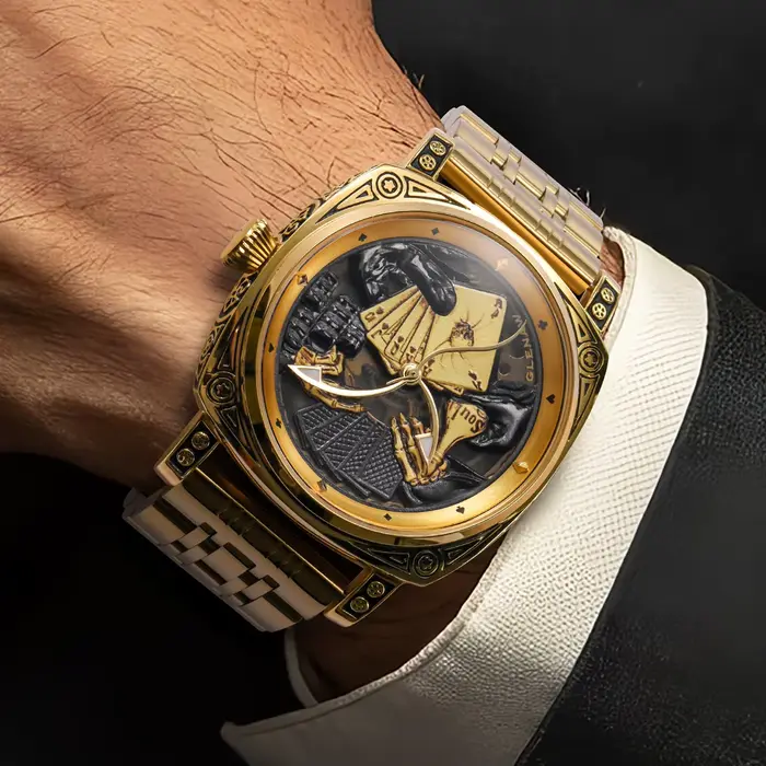 Montre Glenaw Poker Série Top en acier inoxydable pour homme résistante à l'eau et au choc mode et décontracté occasions spéciales et quotidiennes