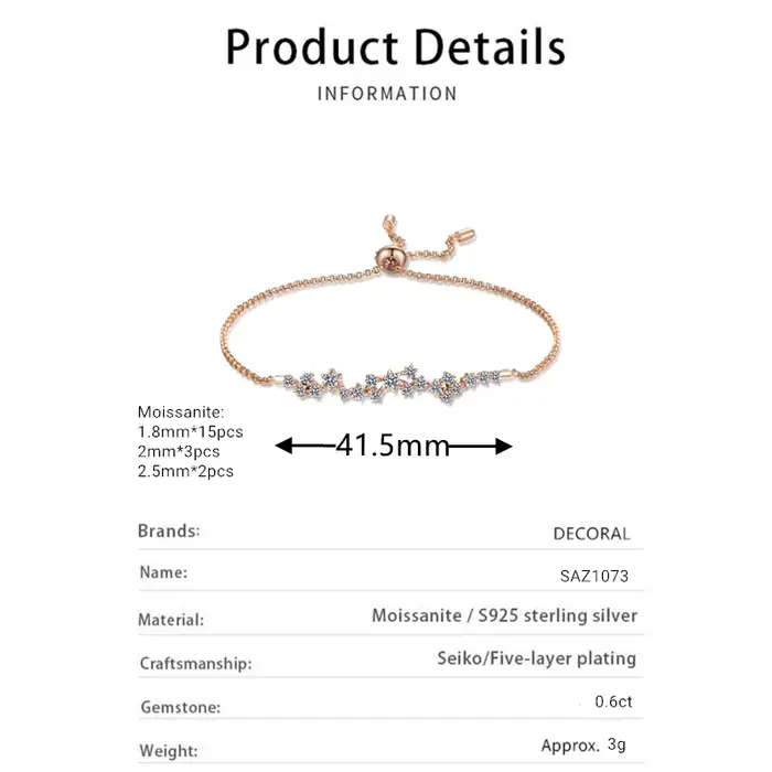 Bracelet fleur Moissanite pour femme