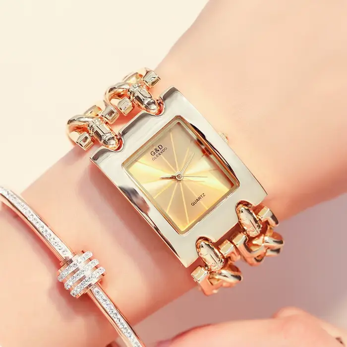 G & D-Montre-bracelet à quartz double bracelet pour femme